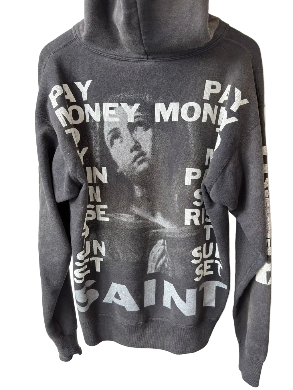 SAINT MXXXXXX Money Pay Money to My Pain Distressed Cotton-Jersey Hoodie