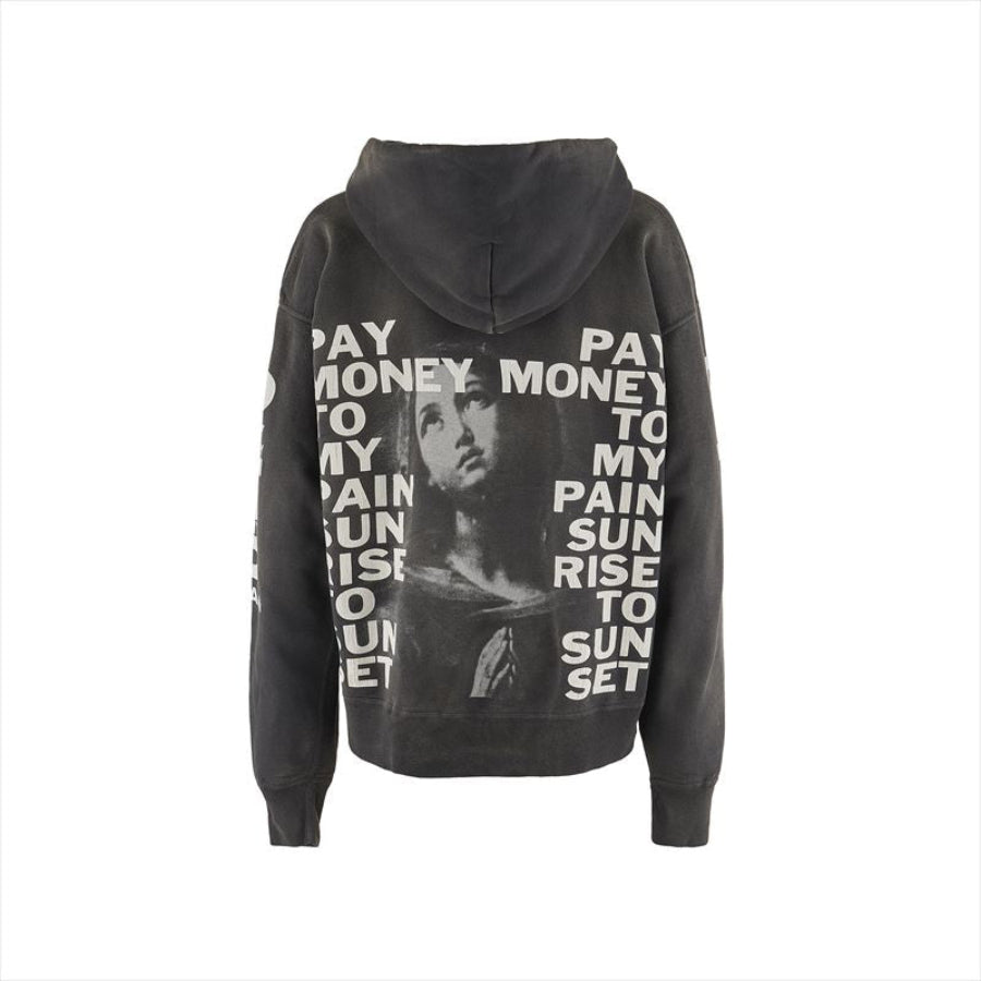 SAINT MXXXXXX Money Pay Money to My Pain Distressed Cotton-Jersey Hoodie