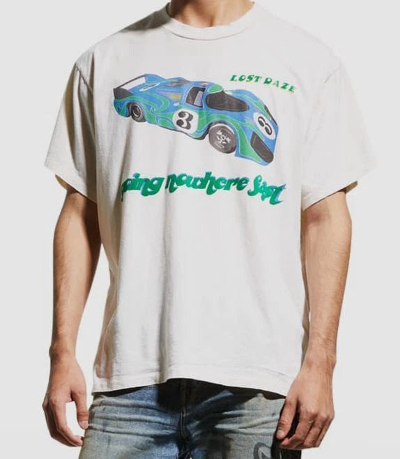 Lost Daze Men's White Vintage Going Nowhere Fast T-Shirt