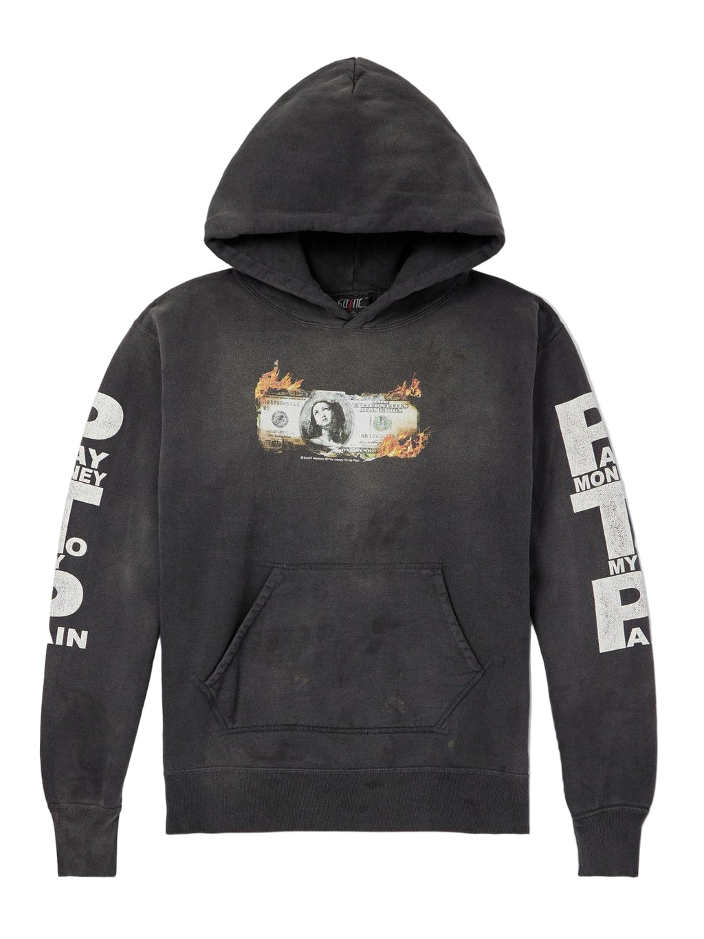 SAINT MXXXXXX Money Pay Money to My Pain Distressed Cotton-Jersey Hoodie