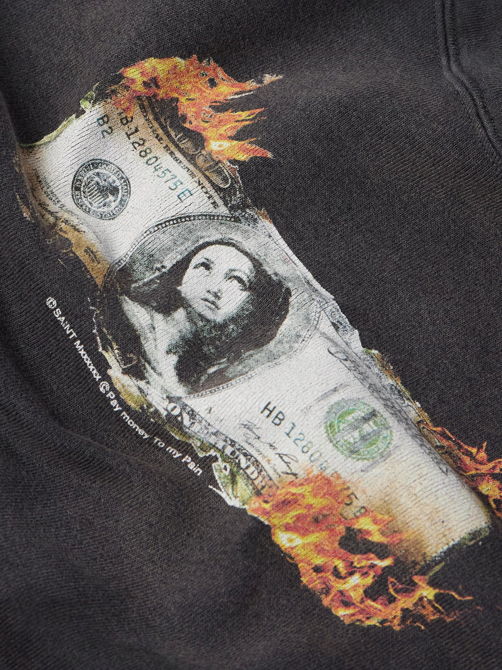 SAINT MXXXXXX Money Pay Money to My Pain Distressed Cotton-Jersey Hoodie
